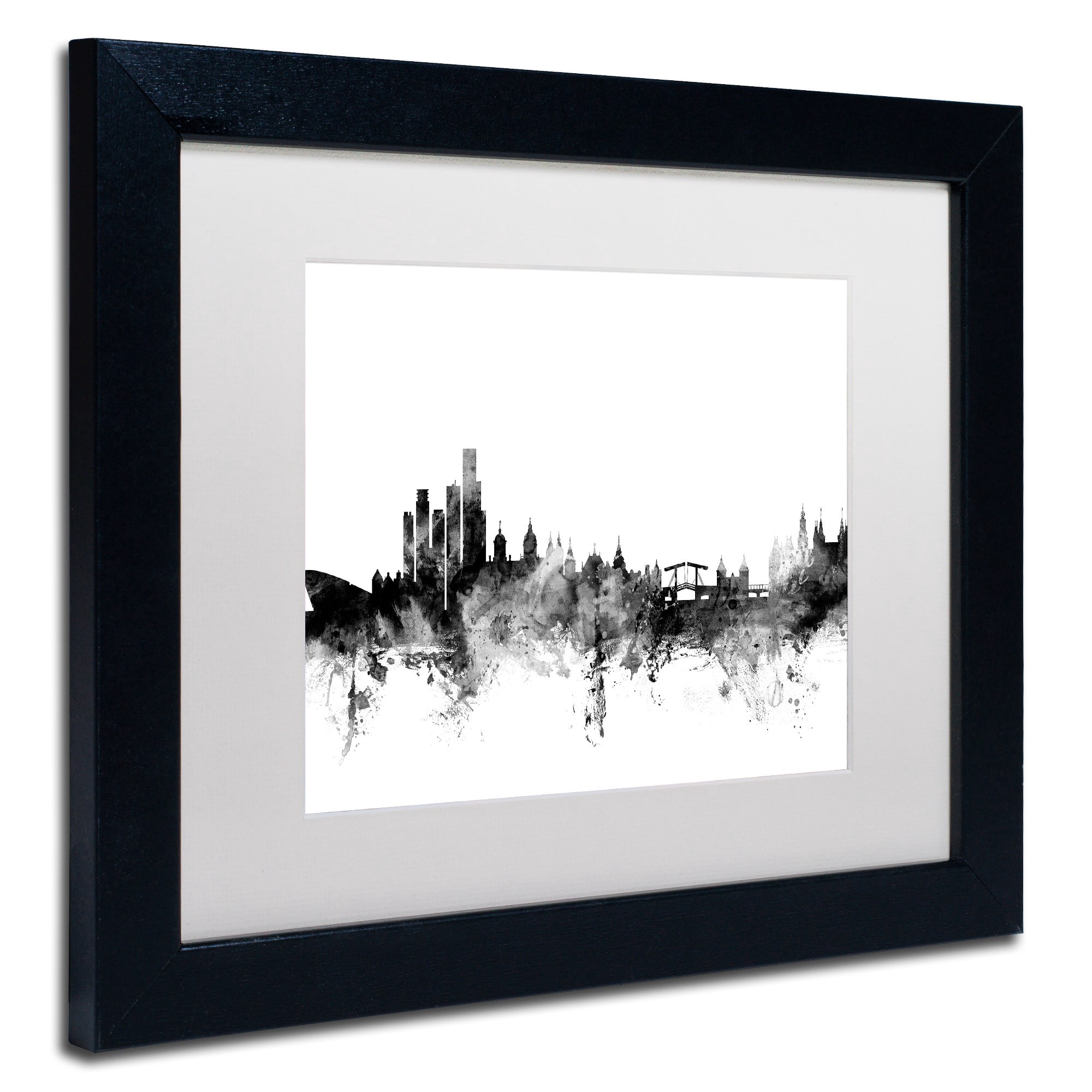 Trademark Fine Art "Amsterdam Skyline B&W" Canvas Art by Michael Tompsett, White Matte, Black Frame