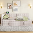 thumbnail image 3 of Miekor Furniture Full Size Upholstered L-Shaped Upholstered Daybed with Twin Size Pop Up Trundle and USB ports, Beige No9073, 3 of 9