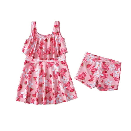 Toimothcn Girls Swimsuits Sleeveless Cute Sweet Watermelon Printed 2 Piece Bikini Set Quickly Dry Cover Up Swimwear 2-3 Years