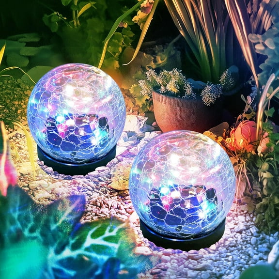 Garden Solar Ball Lights Solar Globe Lights Outdoor Waterproof LED Cracked Glass Globe Solar Power Ground Lights for Garden, Patio, Yard, Lawn and Backyard Decor - Solar Orbs for Outside Decorations