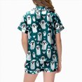 thumbnail image 4 of KPOPLK Silk PJs Kids Girls Satin Pajama Set Halloween Pumpkin Print Short Sleeve Button Shirts and Shorts 2 Piece Sleepwear,Size 2-3 Years, 4 of 5