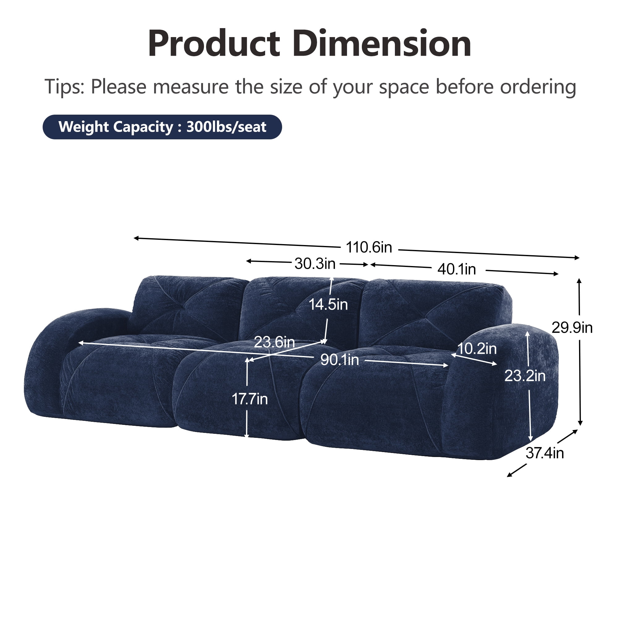 AISWORD 140" 4-Seat Extra-Wide Modular Cloud Sectional Sofa, Ultra-Soft Boneless Sectional with 32D High-Density Foam & Anti-Slip Bottom, No Assembly Required