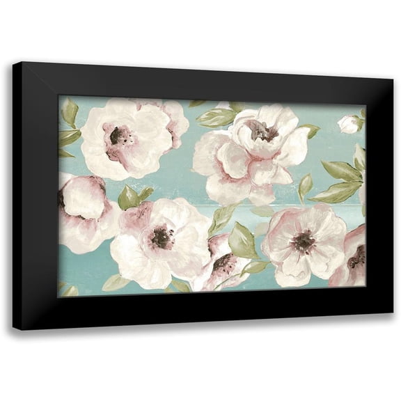 Pinto, Patricia 14x11 Black Modern Framed Museum Art Print Titled - Blush Flowers on Teal