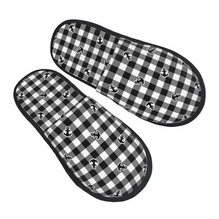 

Ocsxa Mens Womens Cozy Memory Foam Scuff Slippers Slip On Warm House Shoes Indoor/Outdoor-Anchor Black Tartan Plaid