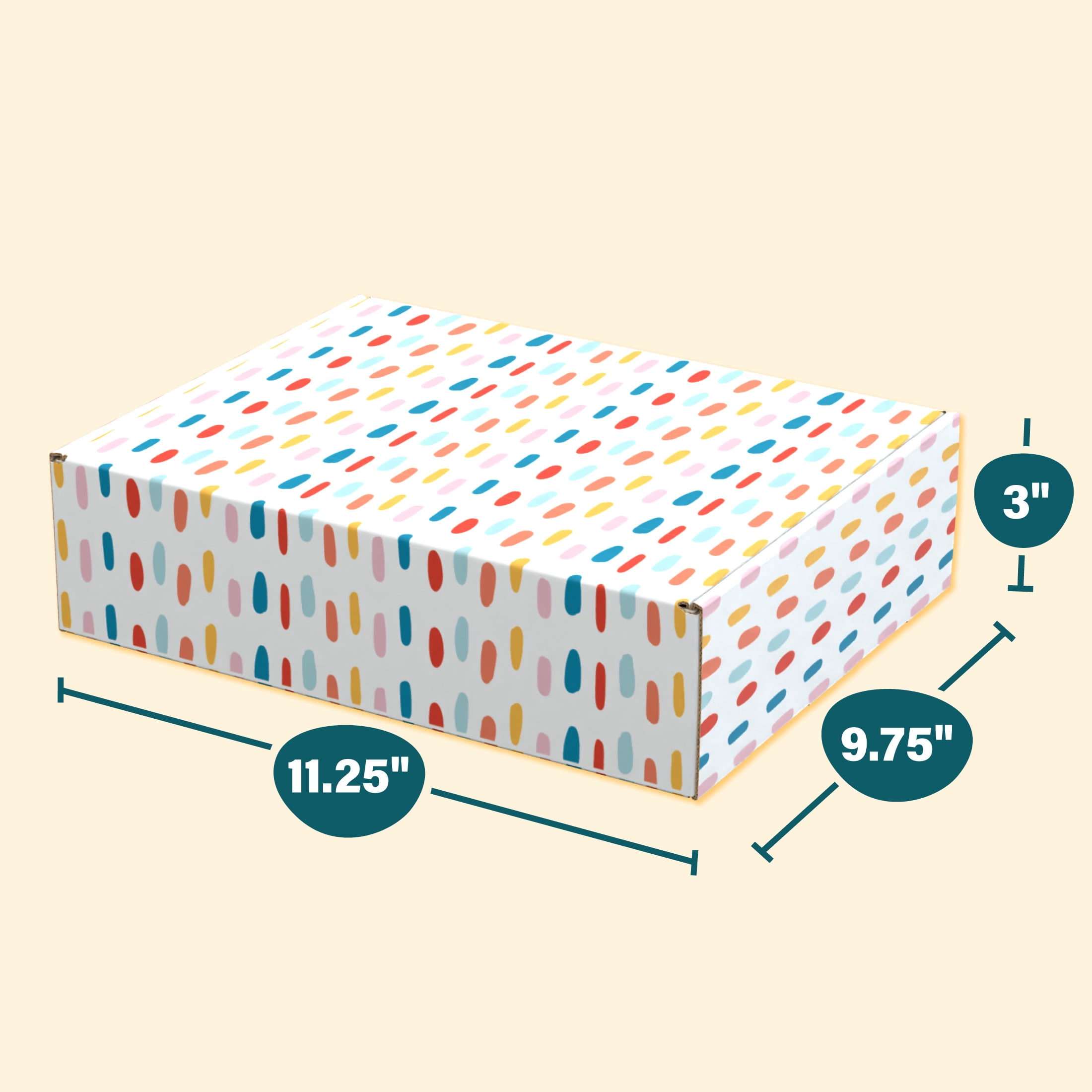 Printed Decorative Mailing, Shipping and Gift Boxes, Tuck Top Closure, 11.25” x 9” x 3”, Confetti Print, 12 -Count Pack