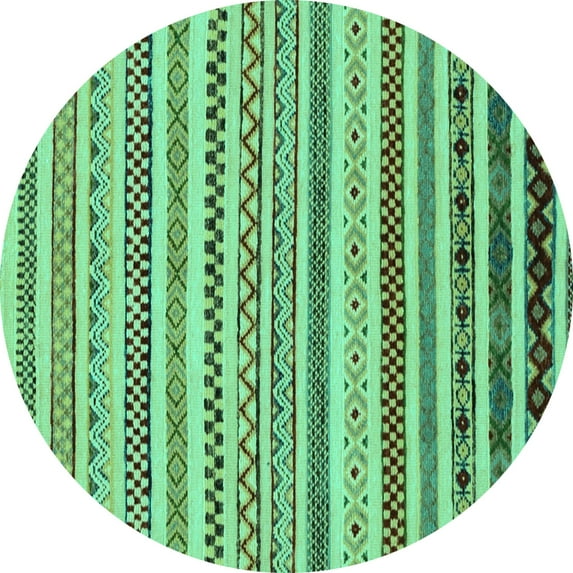 Ahgly Company Machine Washable Indoor Round Abstract Turquoise Blue Modern Area Rugs, 7' Round