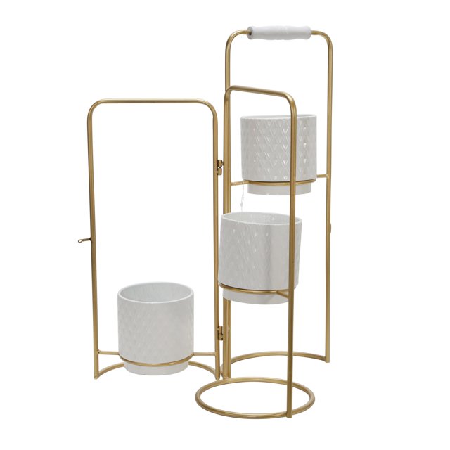 Sagebrook Home Metal 22" 3-Tier Foldable Planters, White/Gold
