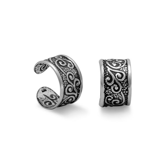 925 Sterling Silver Oxidized Earrings Cuffs With Floral Design Ear Cuffs Are 7mm and Sold In Pairs Jewelry Gifts for Wom