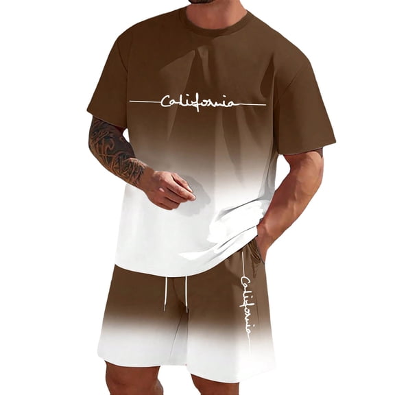 bravefron Men's 2 Piece Outfits Oversized Short Sleeve T-Shirt Shorts Set Summer Beach Loungewear Tropical Tee Bermuda Shorts Casual Two Piece Sets