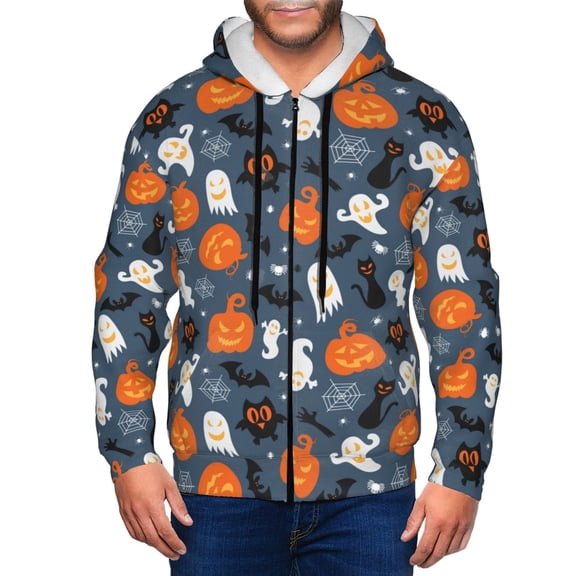 Zip Up Hoodies for Men - pumpkin halloween cats Long Sleeve Comfrt Men'S Fashion Hoodies & Sweatshirts, Jackets for Men Hoodies Pullover Clothing Clothes with Pouch