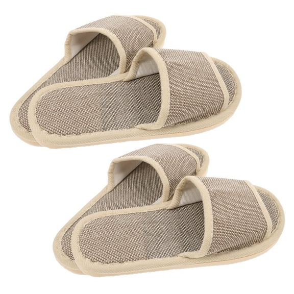 Topbathy Linen Anti Slip Indoor Home Slippers for Guests 2 Pairs 11.4in