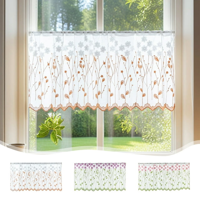 Polyester Curtains 100x50cm Embroidered Gauze Curtain Sheer Window Panel for Living Room Bedroom Dining Room(1Pcs) Rkxzt