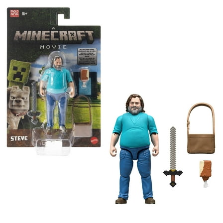 Minecraft Steve Action Figure & Accessories, 4-inch Toy Set Inspired by A Minecraft Movie
