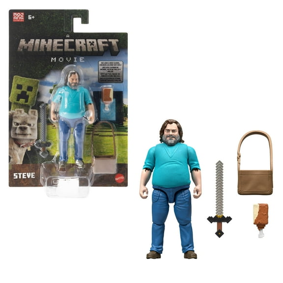 Minecraft Steve Action Figure & Accessories, 4-inch Toy Set Inspired by A Minecraft Movie