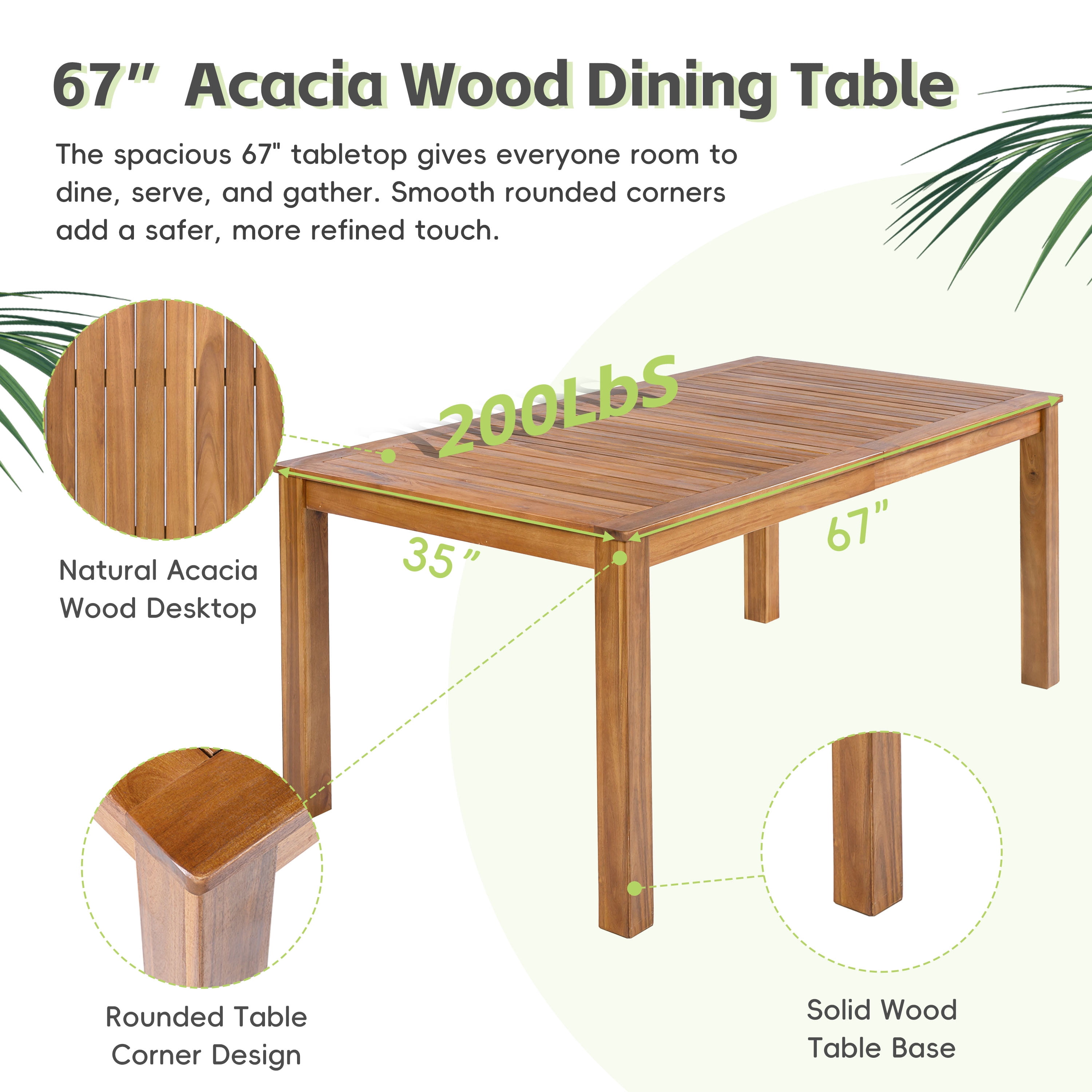 7-Piece Patio Wooden Dining Table Set, 67-Inch Outdoor Acacia Wood Table with 6 PE Rattan Wicker Arm Chairs and Cushions, Outdoor Dining Furniture Set for Garden Backyard, Natural