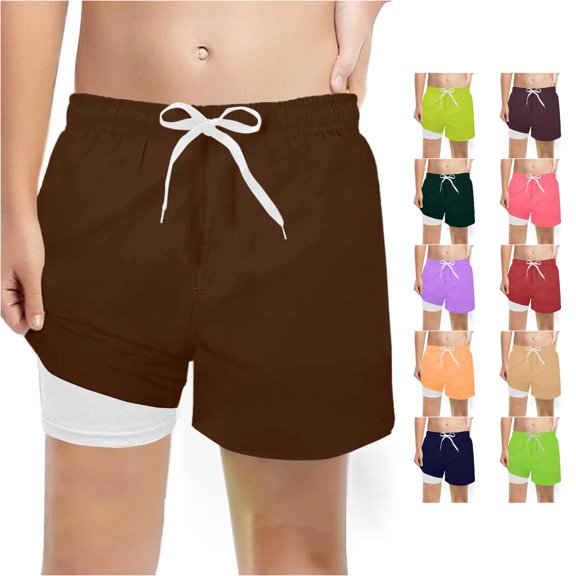 Boys Fashion Solid Swim Trunks With Compression Liner Stretch Swim Shorts Comfy Trousers Pants for Boys