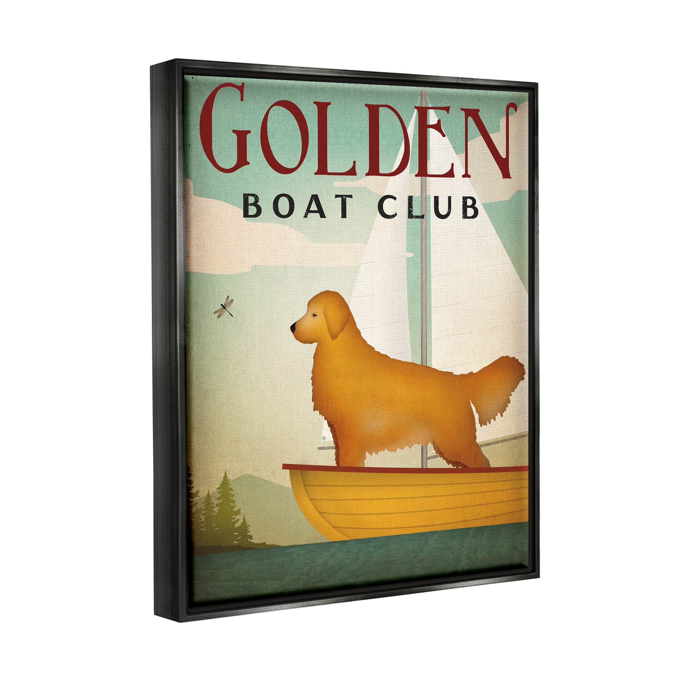 Stupell Industries Boat Club Dog Sailing Graphic Art Jet Black Floating Framed Canvas Print Wall Art, Design by Ryan Fowler