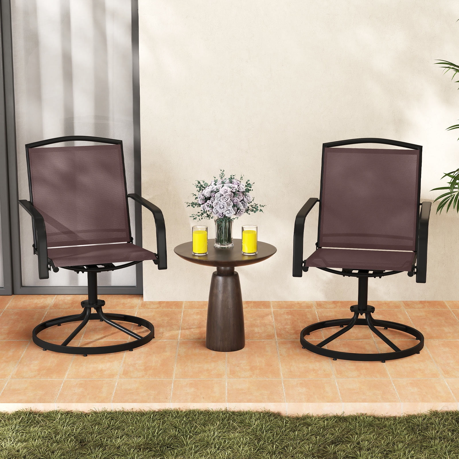 Gymax Patio Swivel Chairs Set of 4 w/ High Back & Round Metal Base for Backyard