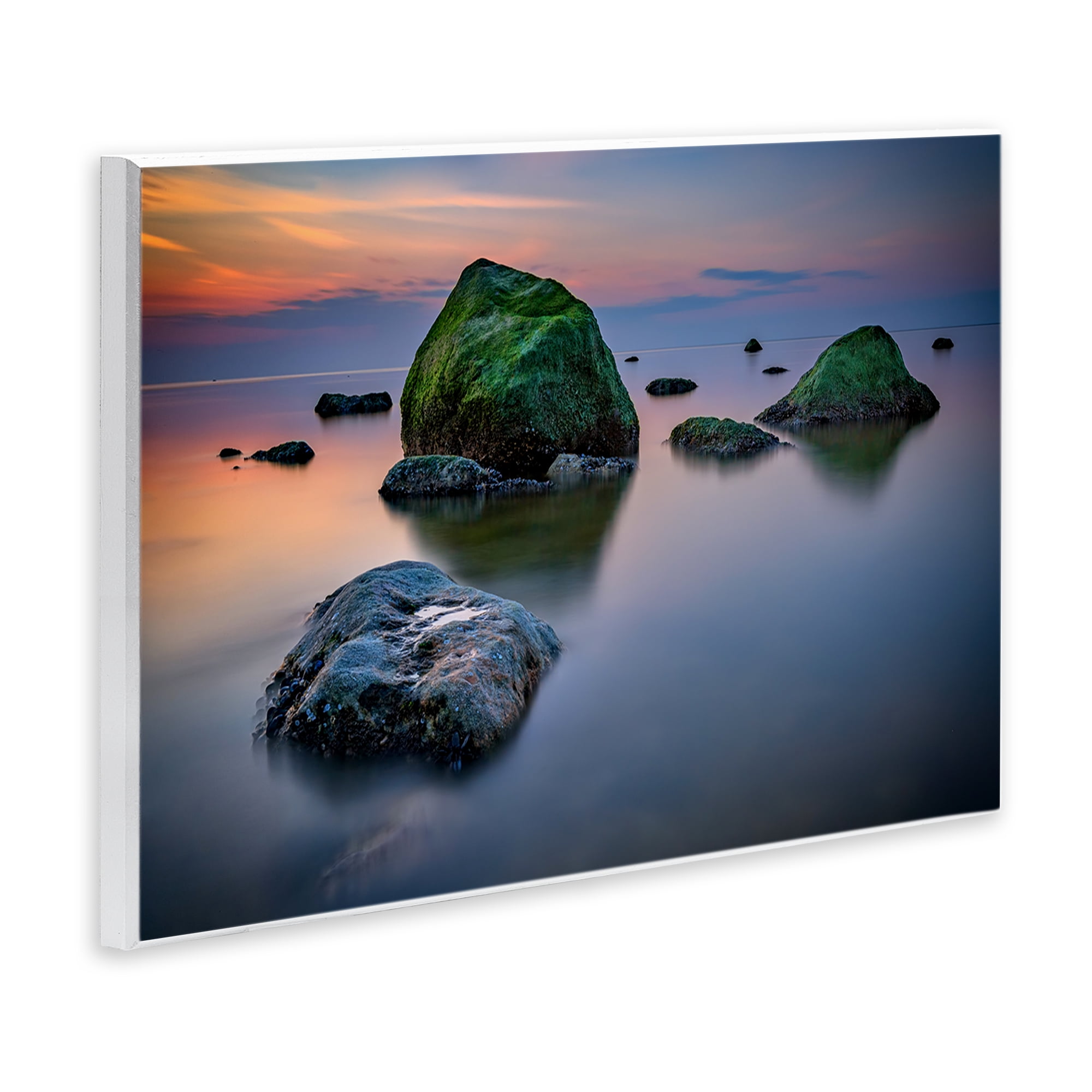 Stupell Industries Mossy Rocks Protruding Sea Landscape & Nature Photography Unframed Art Print Wall Art, 19 x 13