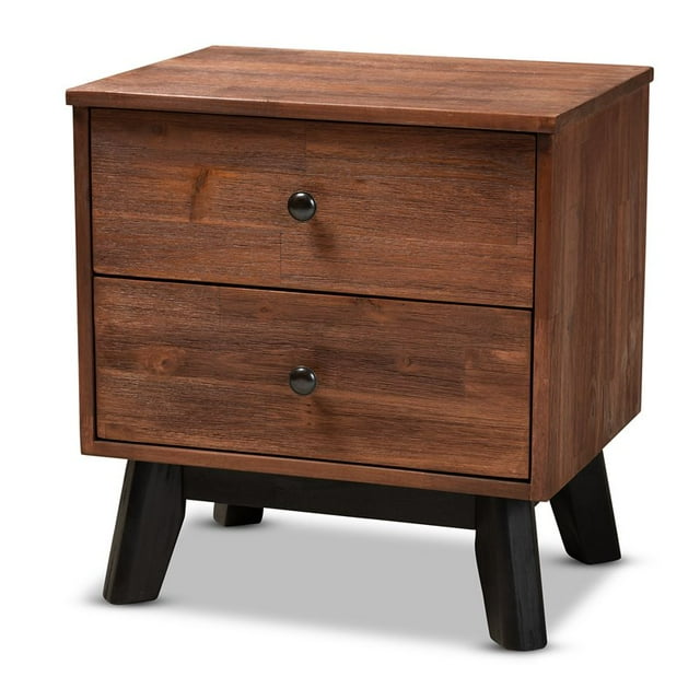Baxton Studio Calla Brown and Black Oak Finished 2-Drawer Wood Nightstand