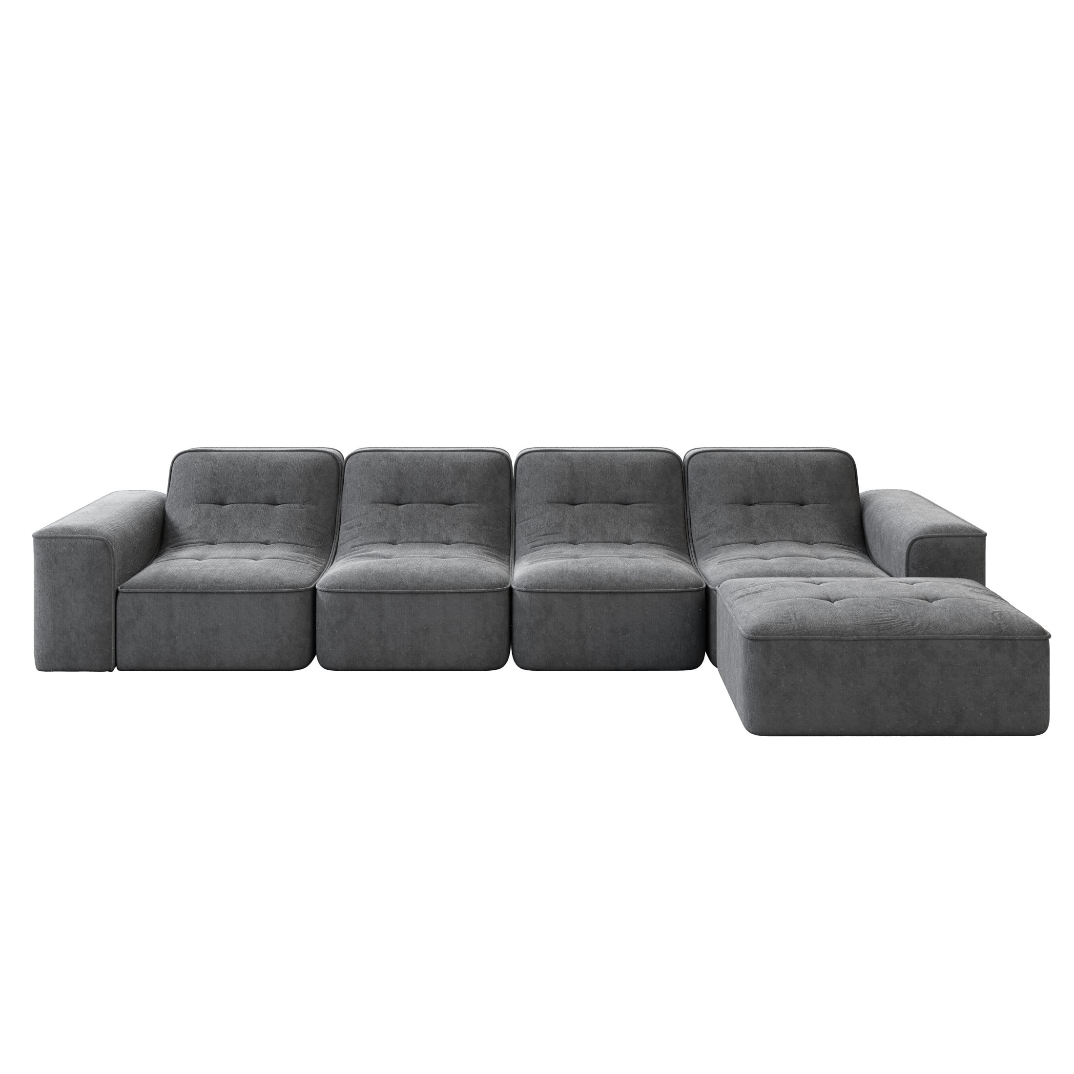 Noble House 144" Modular Sectional Sofa, Tufted Sparkling Chenille Deep Seat Couch with Ottoman, Accent Chair, Gray