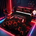 thumbnail image 2 of meiyoeat Gradient Gamepad King Comforter Sets for Boys Gamers, Neon Honeycomb Red Gaming Bedding Set, Black Reversible 3 Pieces, 1 Comforter and 2 Pillowcases, 2 of 6