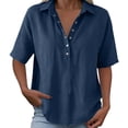 thumbnail image 5 of Nestiefly Women’s Cotton Linen Polo Shirt Casual Short Sleeve Summer Top Thin Short Sleeve Button Down Shirts Blouses 2026 Blue 2XL, 5 of 7