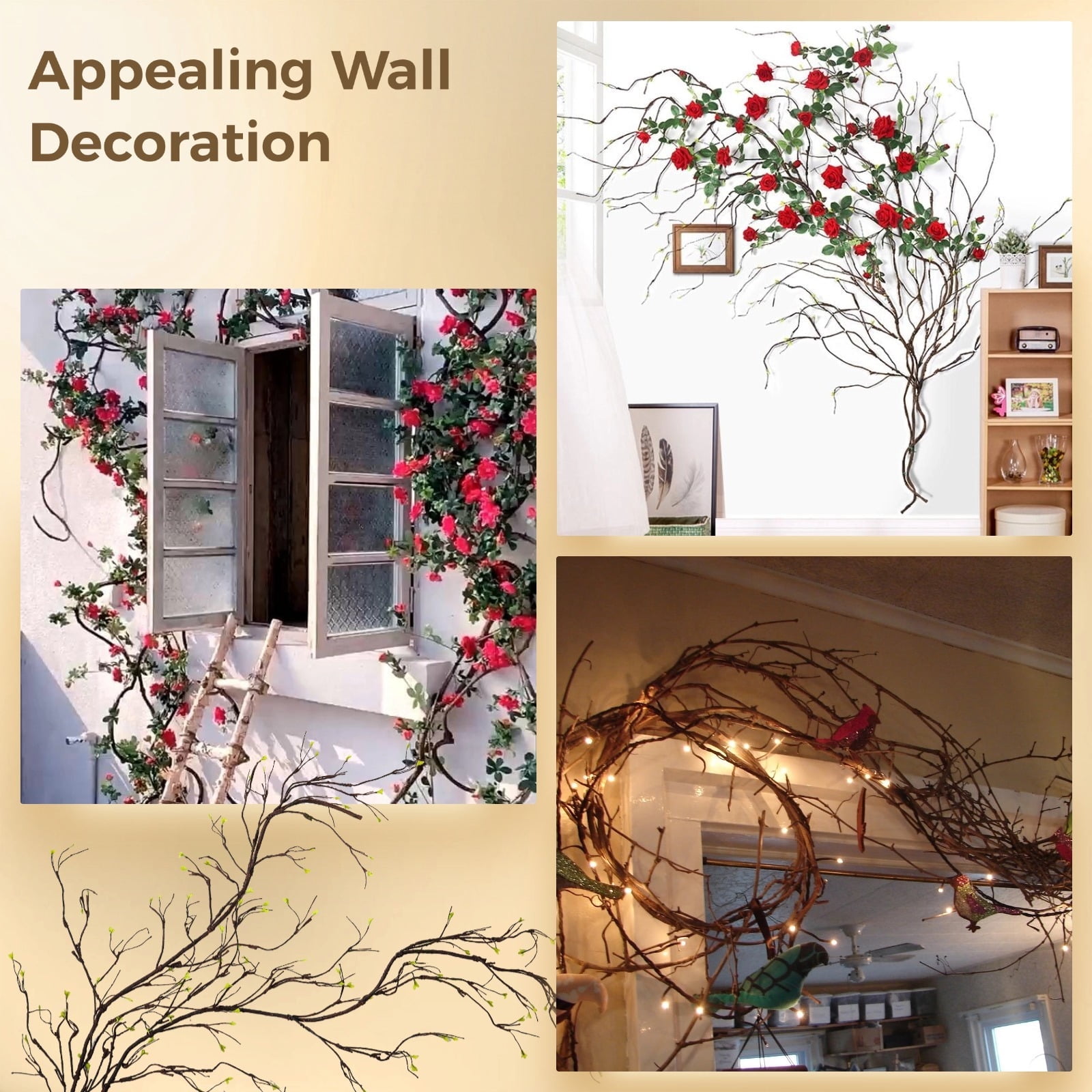 Artificial Branches, 118 Inches Malleable Fake Plants, Decorative Twigs for Floor Vase, Wall Hanging Vines Rattan Ivy Grapevines for Home Wedding Arch Jungle Decoration