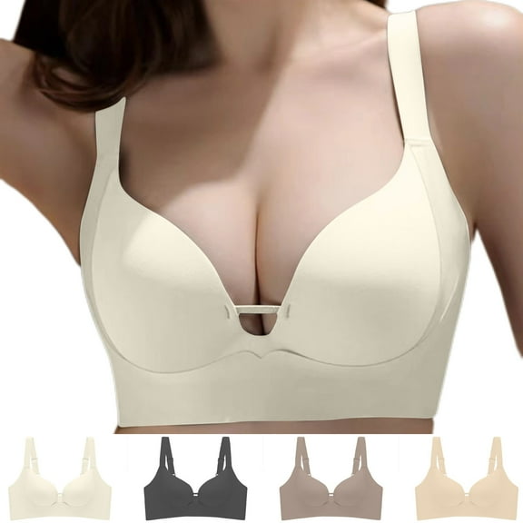 Swuxness Womens Comfortable Wireless Bra, Women's Push Up Bras, Women's Seamless Lifting No Wireless Side Boob Lightweight Everyday Bra Beige, L