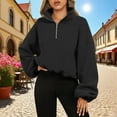 thumbnail image 6 of Womens Polar Fleece Hoodies Fashion Collared Pullovers Half Zipper Solid Long Sleeve Top Cropped Oversized Drop Shoulder Hoodless Loose Fit 2025 Fall Sport Wear, 6 of 6