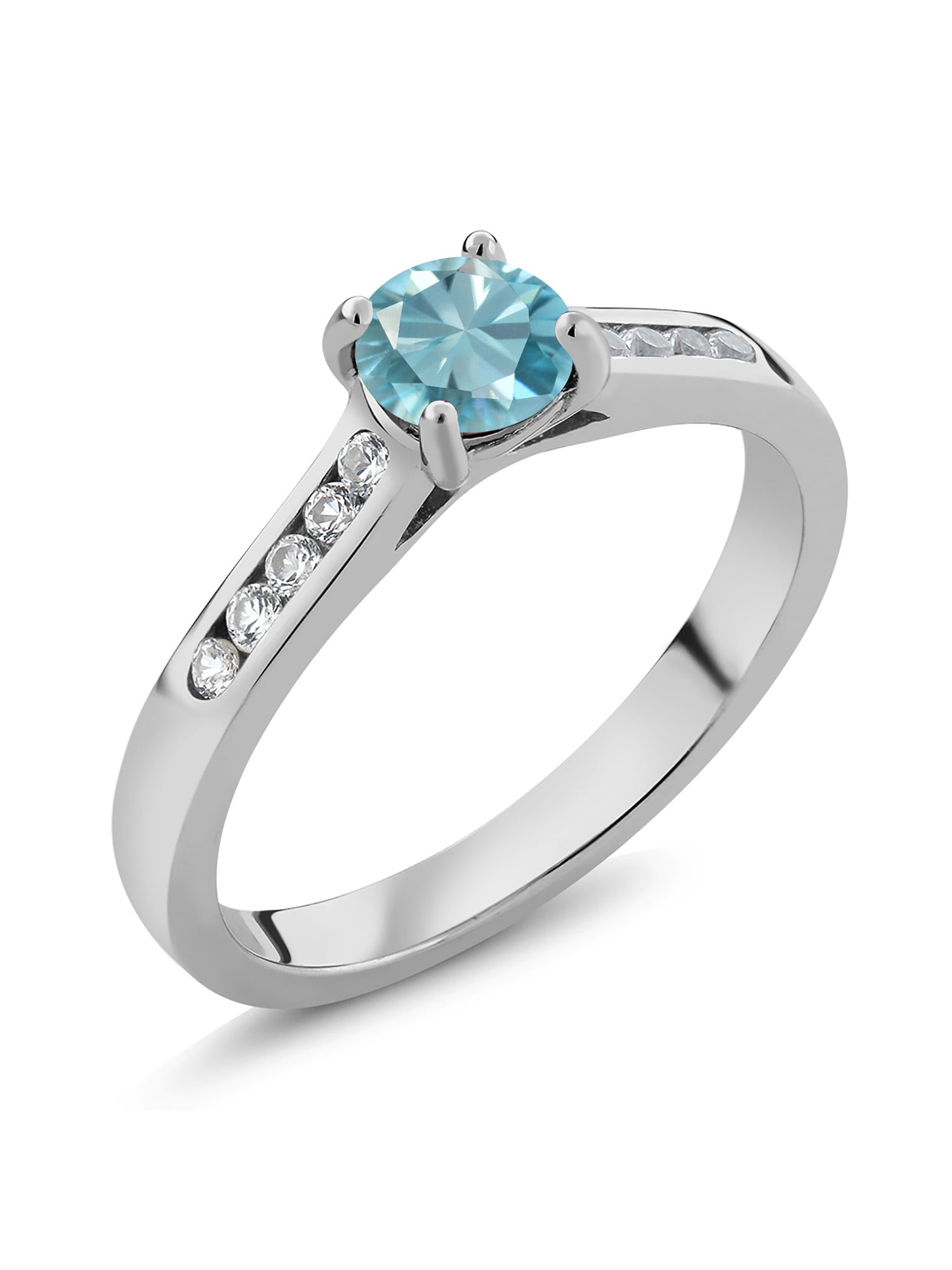 Cherryn Created White Opal Blue Zircon sterling silver engagement ring 
