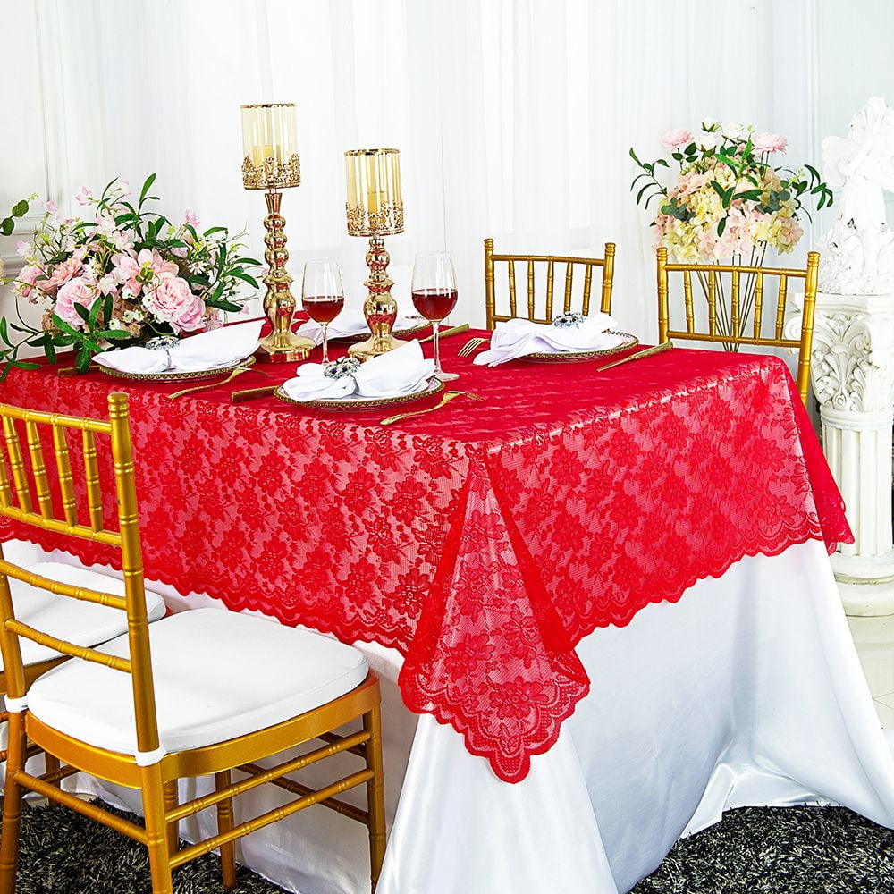 Wedding Linens Inc. 54" x 108" Rectangular Lace Table Overlays, Lace