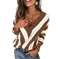 thumbnail image 1 of xiaxaixu Chandails en Tricot pour Femmes Automne Hiver Manches Longues Col en V Rayé Chaud, 1 of 4