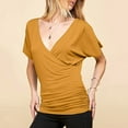 thumbnail image 3 of TKLPEHG Womens Tops Short Sleeve Lightweight Short Sleeve T Shirts Summer Solid Color Loose Going Out Tops Casual V Neck Pleated Tshirt Blouses(Yellow,XXL), 3 of 6