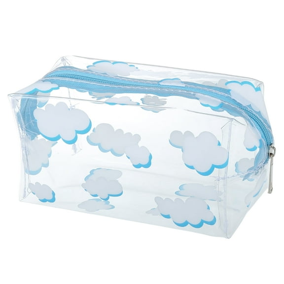 Unique Bargains 1 Pc Women Portable Clear Makeup Bag for Vacation Business Travel Blue White