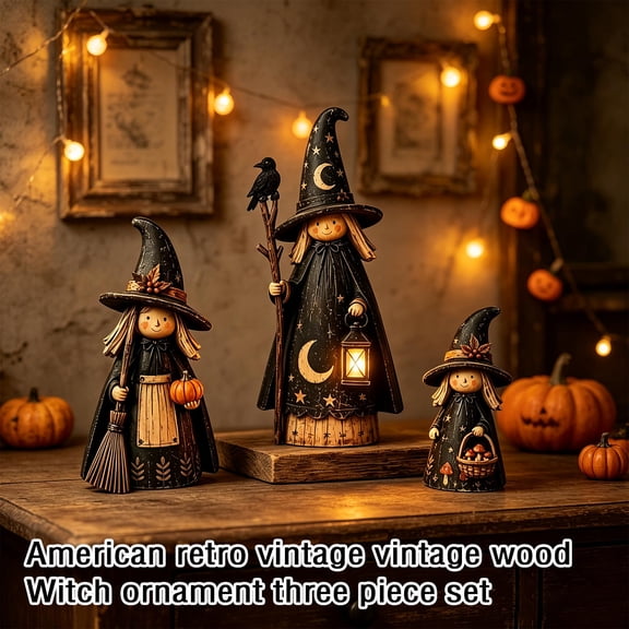 3 Pack, Witch Halloween Decorations 6 Inch Vintage Witch Figurines Cute Rustic Farmhouse Halloween Decor Indoor Tabletop Display for Fall Holiday Home Party Desktop Decor, 3 Piece