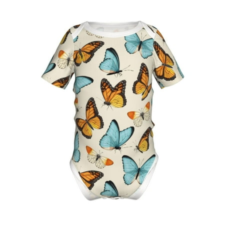 

Adobk Butterflies Print Baby Climbing Clothes Jumpsuit Rompers Classic Rompers Child Short sleeve Bodysuits-3 Months