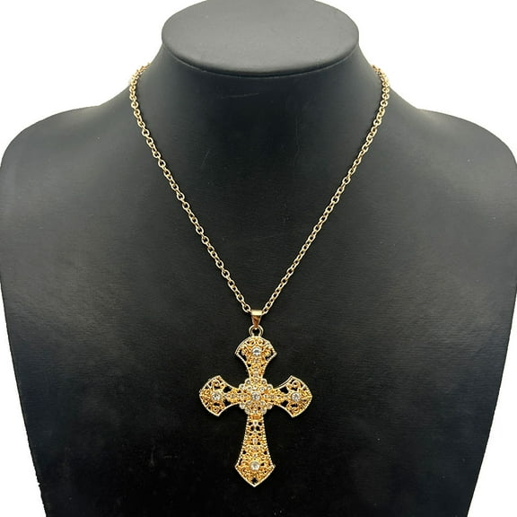 1 pc Fashion Cross Alloy Rhinestone Pendant Necklaces with Cable Chain for Women Golden