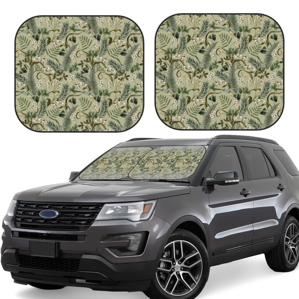 Balery Tropical Plants Green Parasol para parabrisas de coche de 2 piezas | Parasol plegable para parabrisas delantero de coche para la mayoría de sedanes-Medium