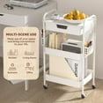 thumbnail image 7 of 3 Tier Rolling Cart with Drawer, Metal Rolling Utility Cart on Wheels with Pegboard, Art Cart Storage Organizer with Tabletop for Living Room, Office, Bedroom (White), 7 of 7