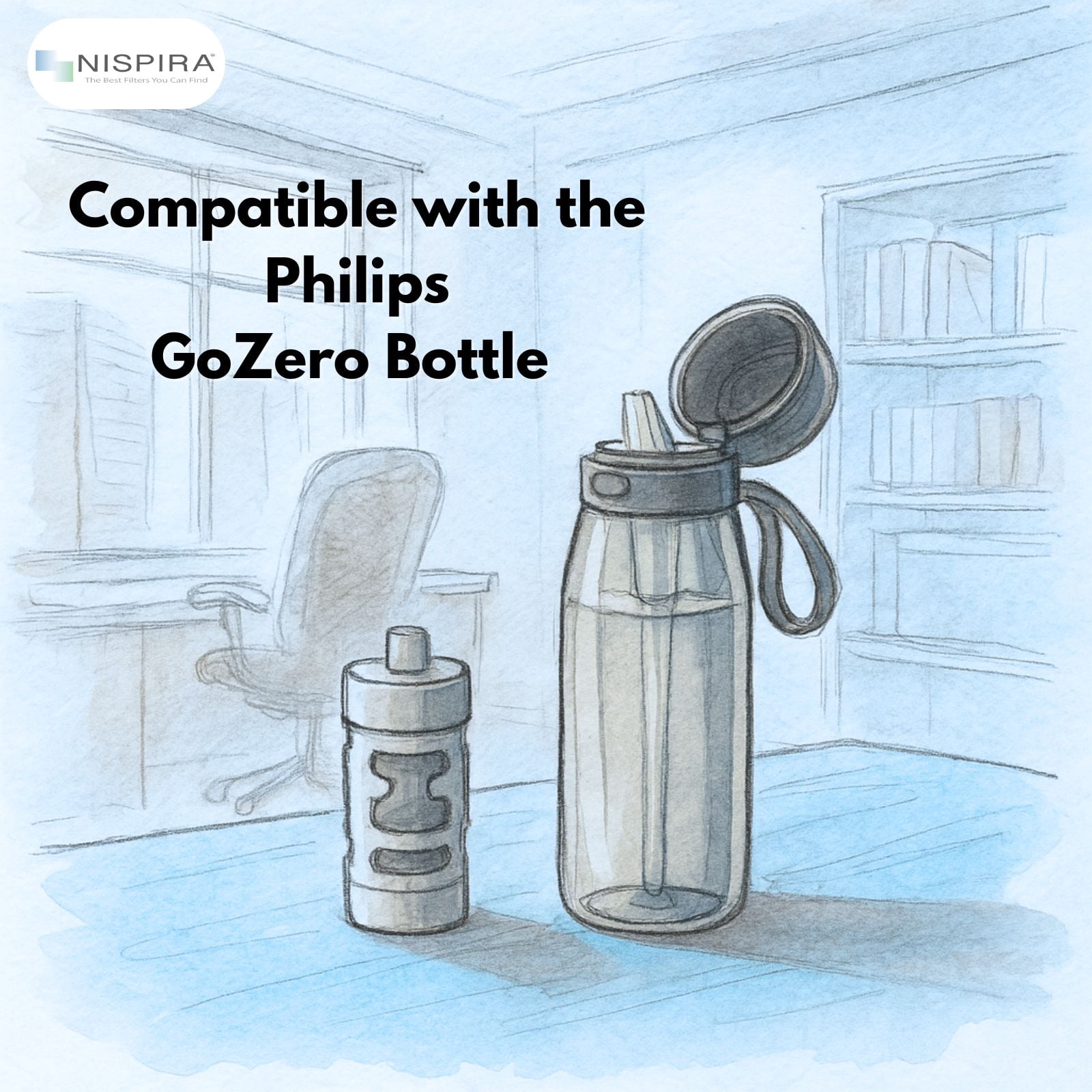 Nispira Activated Carbon Water Filter Replacement Compatible with Philips GoZero Everyday Water Bottle, 6 Pcs