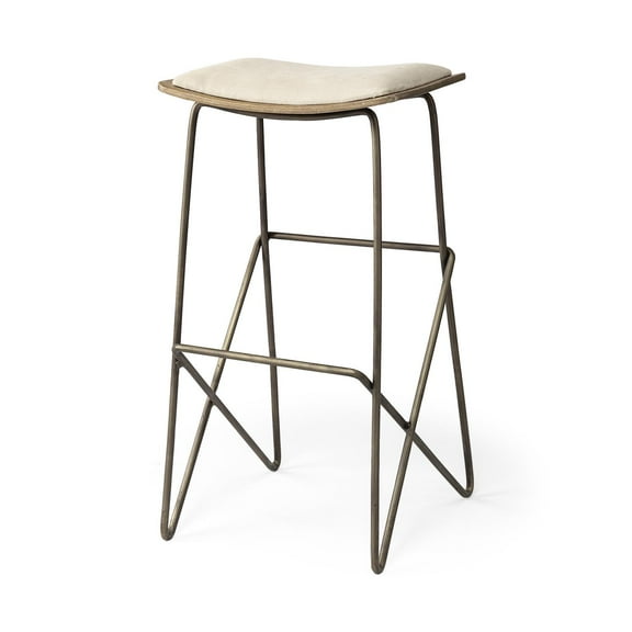 Mercana Katniss 30" Total Height Cream Fabric Seat Gold Metal Base Stool