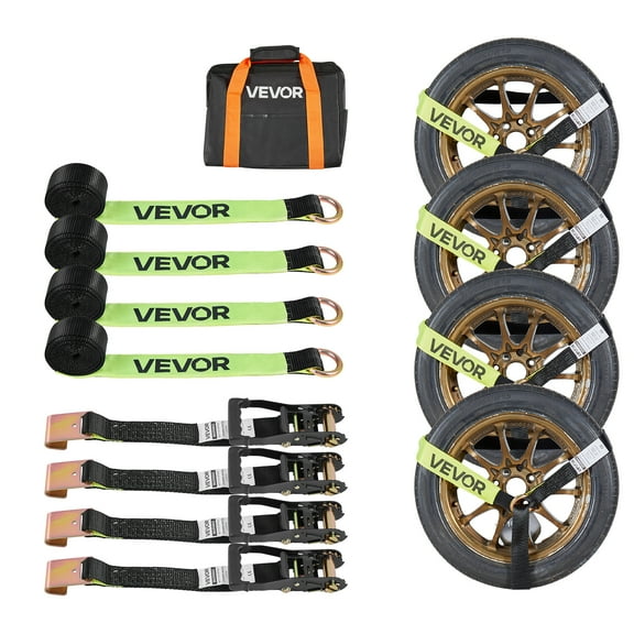 VEVOR Wheel Chock Tie-Down Kit, Tire-Style Trailer Tie Down Strap, Car Tie Down Kit with Flat Hook, Break Strength 10009 lbs & Working Load 3333 lbs Motorcycle Tie-Down System for ATVs, SUVs,Trailers