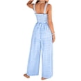 thumbnail image 6 of Jumpsuits for Women Casual Summer Cruise Spring Fashion Smocked Wide Leg Gingham Rompers with Pockets Light Blue, 6 of 8
