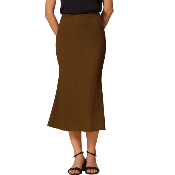 Falda de sirena ajustada de textura elástica para mujer INSPIRE CHIC, falda maxi de cintura alta XL color marrón