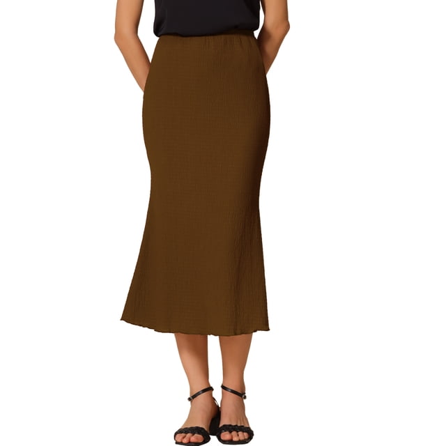 Falda de sirena ajustada de textura elástica para mujer INSPIRE CHIC, falda maxi de cintura alta XL color marrón