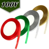 Christmas Ribbons for Crafts Gift Wrapping Metallic Glitter Holiday Fabric Satin Ribbons 10mm Wide Christmas Decoration 4 Rolls 100 Yards