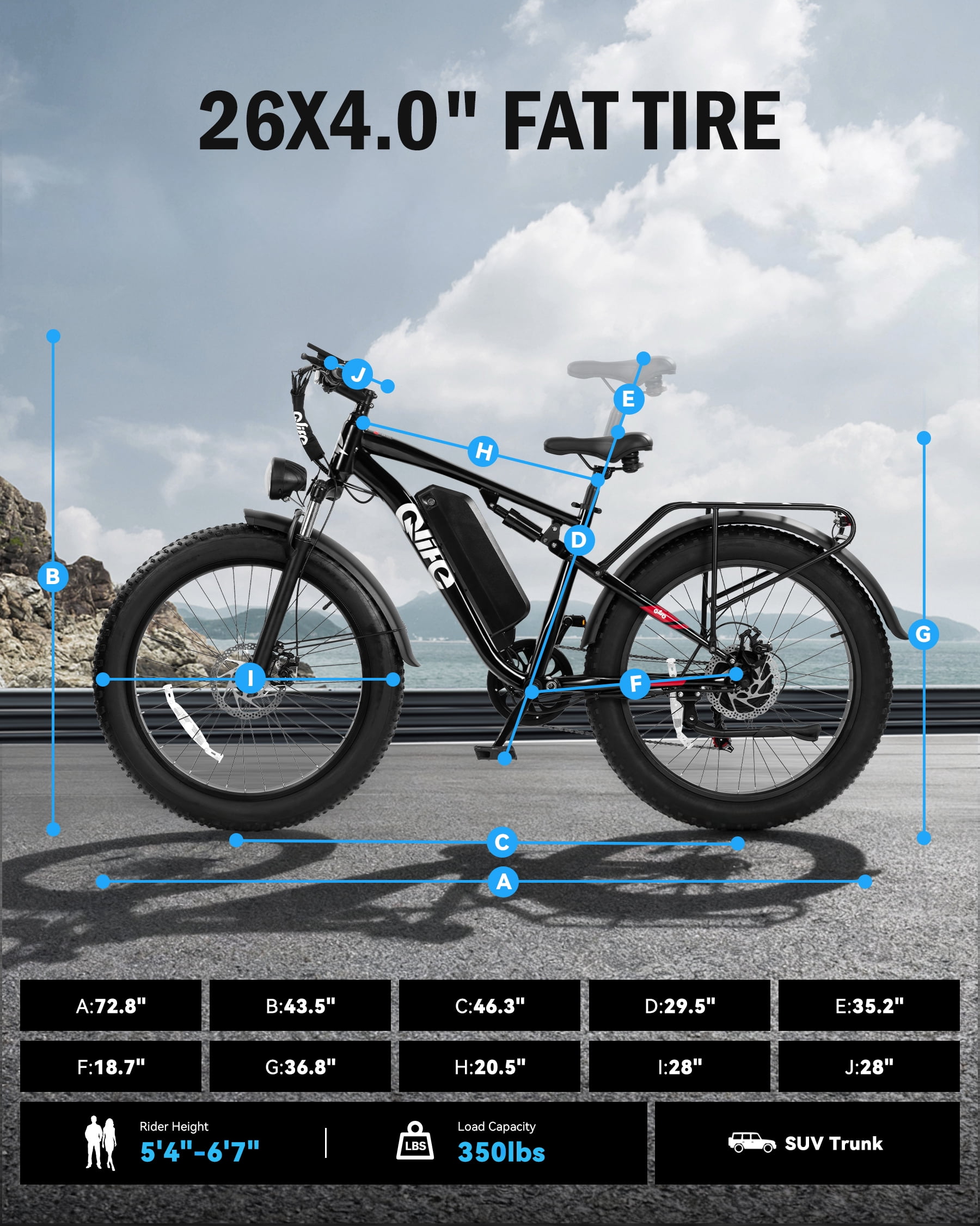 Qlife Racer Plus Electric Bike for Adults Peak 749W Motor Up to 19.8MPH, 4.0 Fat Tire Electric Mountain Bicycle with 48V 15.6AH Battery, 7 Speed Full Suspension Ebike(Black)