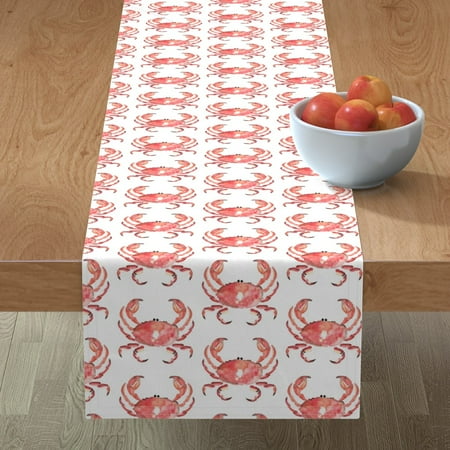 

Cotton Sateen Table Runner 90 - Crab Red Nautical Animal Watercolor White Orange Ocean Fish Summer Sea Life Modern Beach House Home Print Custom Table Linens by Spoonflower