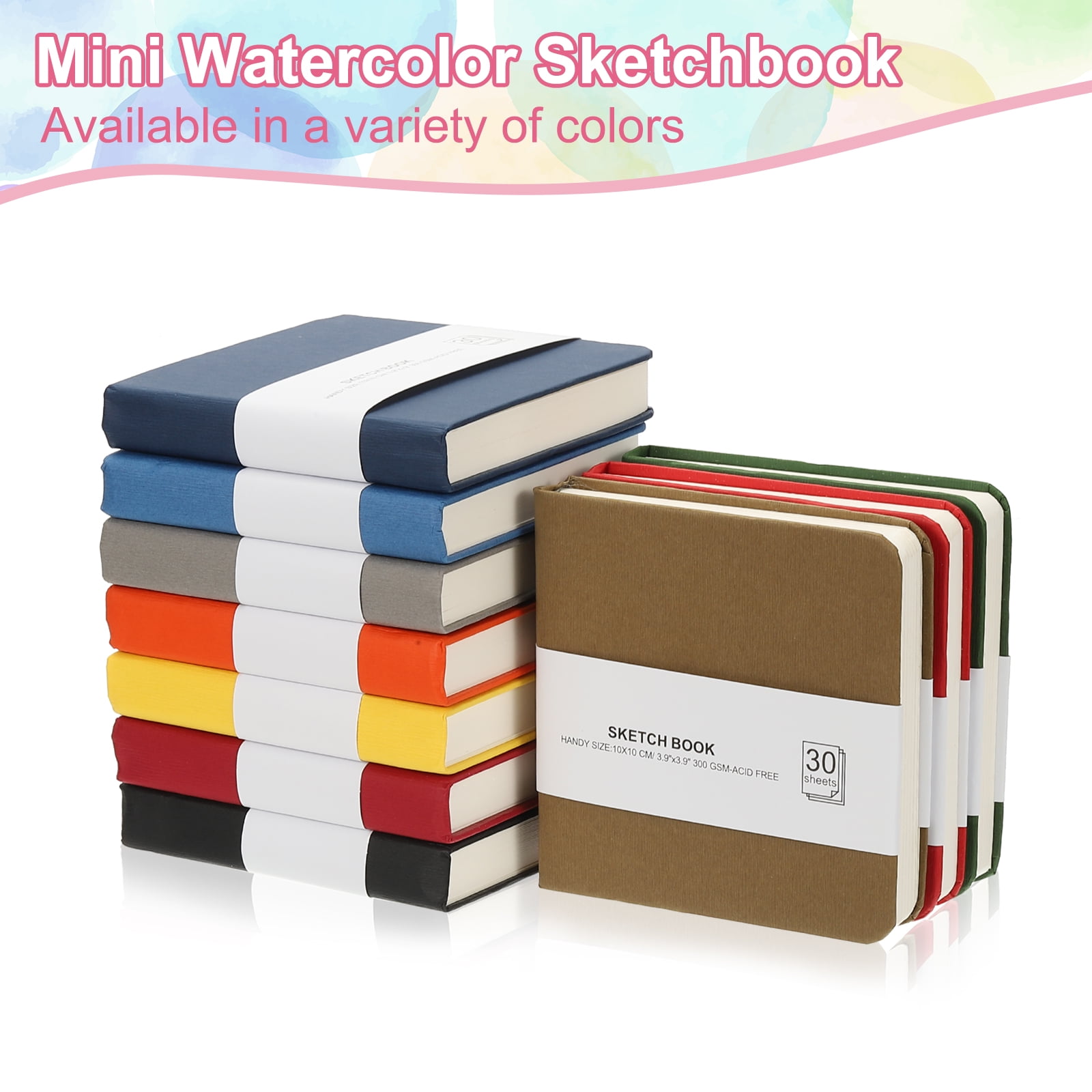 Uxcell 4x4" Watercolor Paper Sketchbook, 4Pcs 30 Sheet 300GSM/203lb Acid Free Watercolor Journal Hardcover Artists Paper Pads for Painting, Light Purple